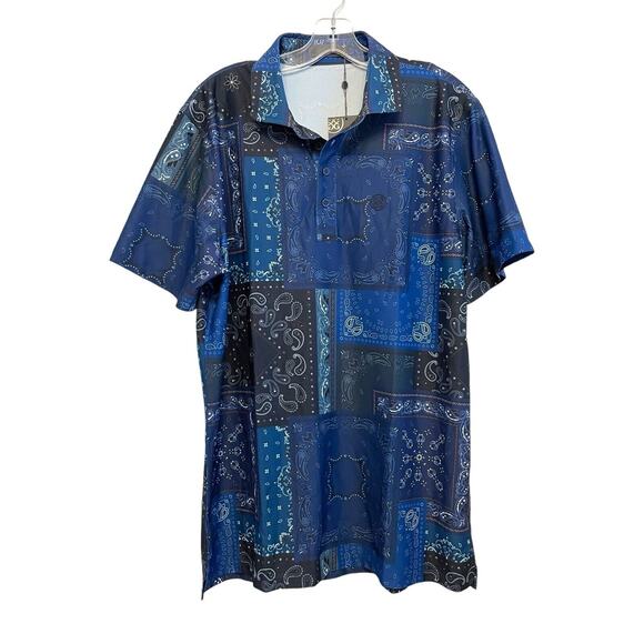 G/Fore Bandana Tech Pique Polo Shirt Men Size XL‎ Twilight Blue Golf Active NWT - Picture 1 of 8